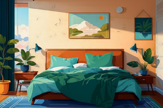 Photo flat vector illustration of a cozy bedroom