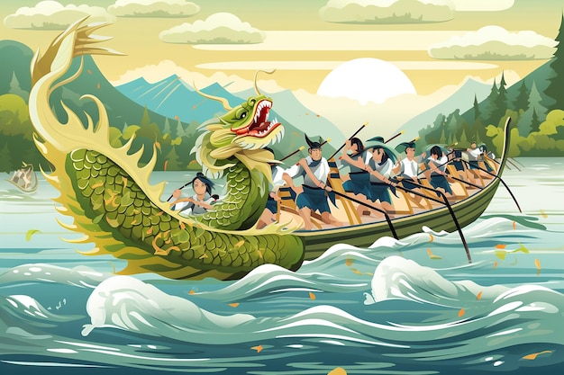 Flat vector illustration of Dragon Boat Festival traditional crafts