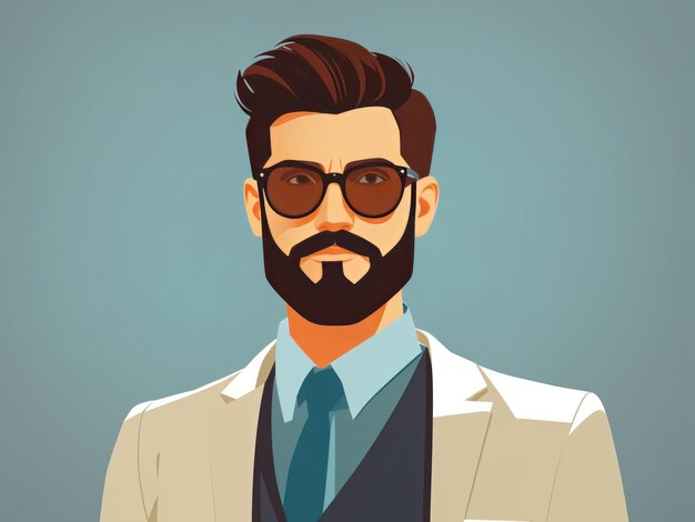 Photo flat vector illustration of hipster beard businessman