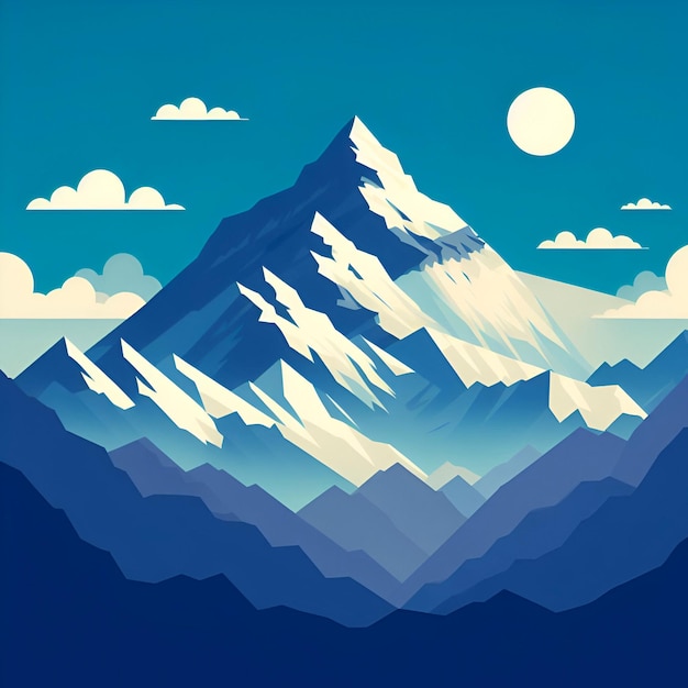 A flat vector illustration of Mount Everest in Nepal This mountain is the tallest