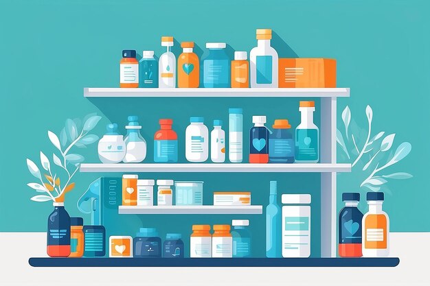 flat vector illustration pharmacy and medical concept aid healthcare drugstore medicine