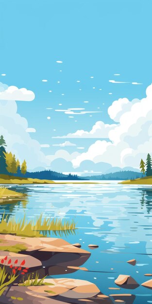 Flat Vector Illustration Of Reservoir On A Sunny Day