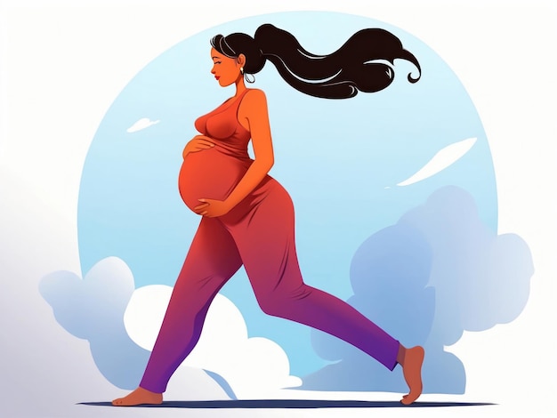 flat vector illustration on running pregnant women generative ai