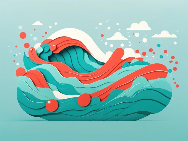 Photo flat vector illustration of turquoise happy cartoon wave