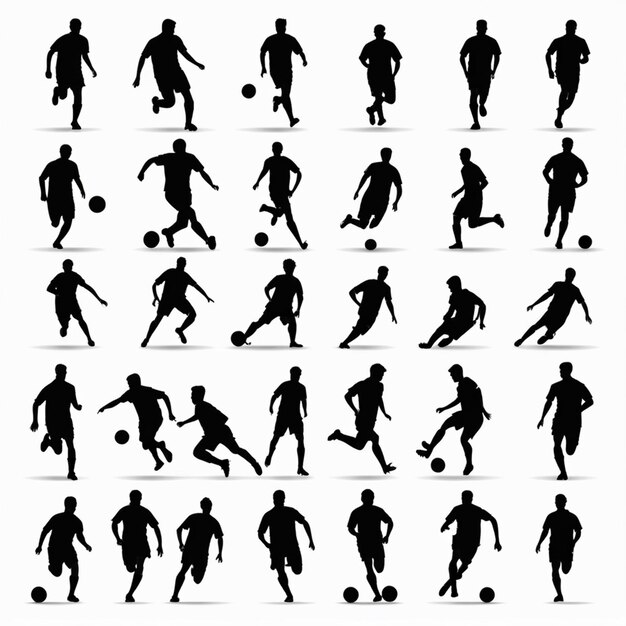 Foto set vettoriale di silhouette piatte di giocatori di calcio silhouette di calciatori di calcio