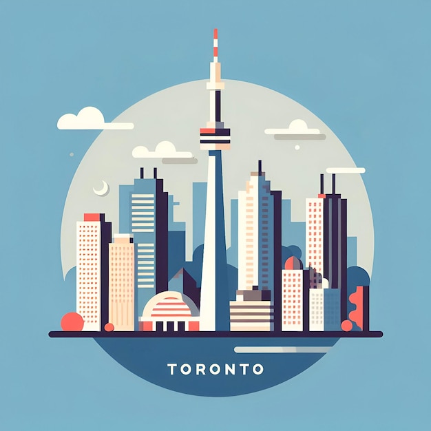 Photo a flat vector skyline illustration of toronto canada beautiful canadian city with tall skyscrapers