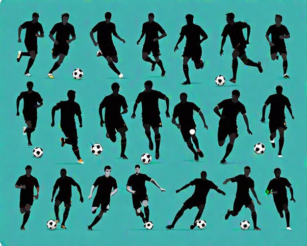 Foto set di silhouette piatte del giocatore di calcio vettoriale