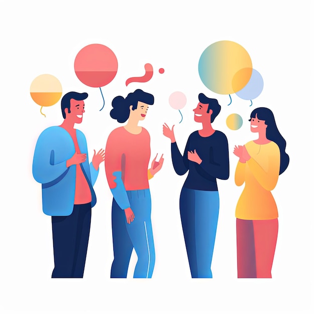 写真 flat vector style illustration a diverse group of people talking and collaborating on white background v 52 job id 472b7426988240b085cc3468bb646427