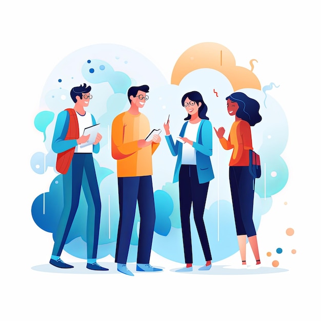 Фото flat vector style illustration a diverse group of people talking and collaborating on white background v 52 job id 47d51ef469474eafa421605def627ae9