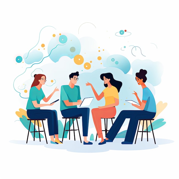 사진 flat vector style illustration a diverse group of people talking and collaborating on white background v 52 job id 5679d711686b4168a9e81e08a301f210