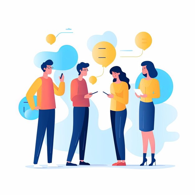 Фото flat vector style illustration a diverse group of people talking and collaborating on white background v 52 job id 59d3e77a93ea4e97a620bb6ff26176ed