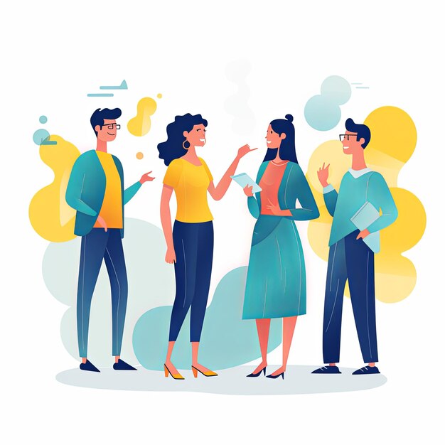 Foto flat vector style illustration a diverse group of people talking and collaborating on white background v 52 job id 943e3c63216c47b094c308b4a5c1b127