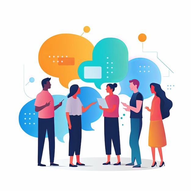 Foto flat vector style illustration a diverse group of people talking and collaborating on white background v 52 job id 96d5b9901f284e0183b6b1dd2c1750bf