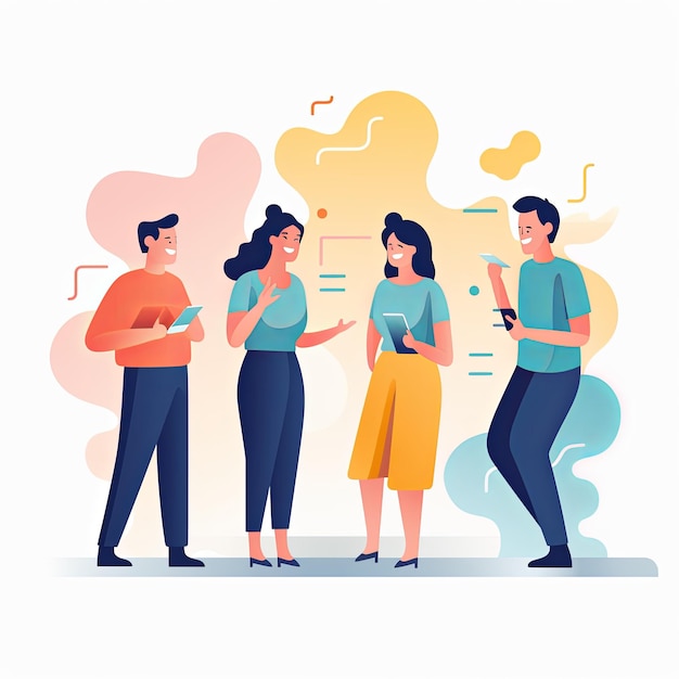 Foto flat vector style illustration a diverse group of people talking and collaborating on white background v 52 job id 970ad5962e044ae1ad15abfd3accf51e