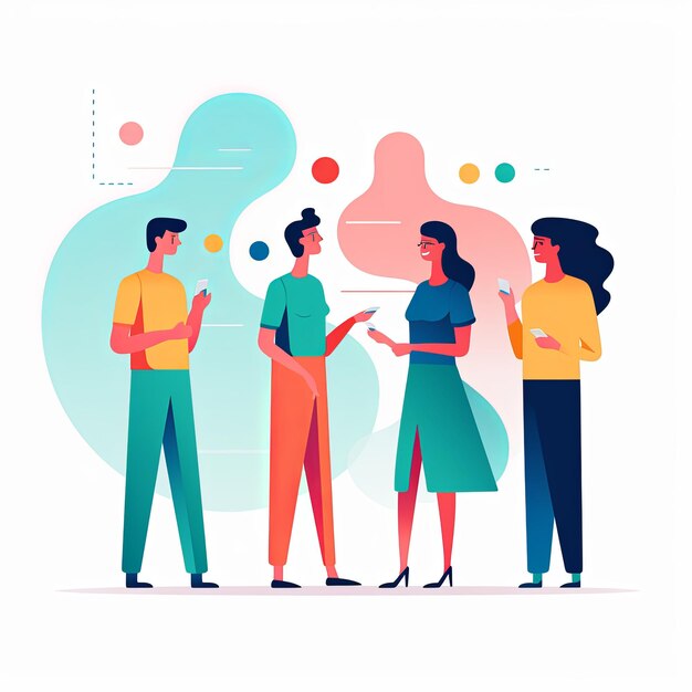 Foto flat vector style illustration a diverse group of people talking and collaborating on white background v 52 job id 00327e6614f74ccd83f9ee3da82fe697