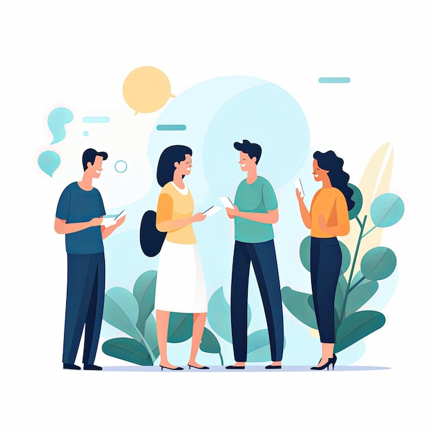 Photo flat vector style illustration a diverse group of people talking and collaborating on white background v 52 job id 1144a024d0b247f2bc6445cf156d617d