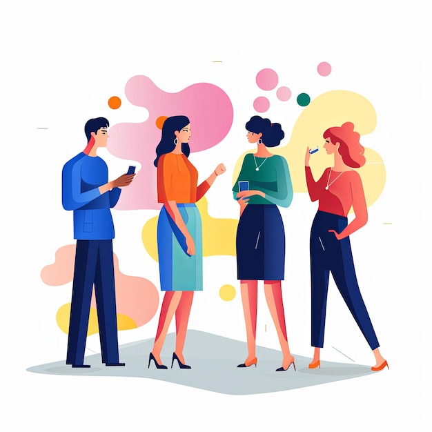 Foto flat vector style illustration a diverse group of people talking and collaborating on white background v 52 job id 217d66491dd64e769203fc91de68485c