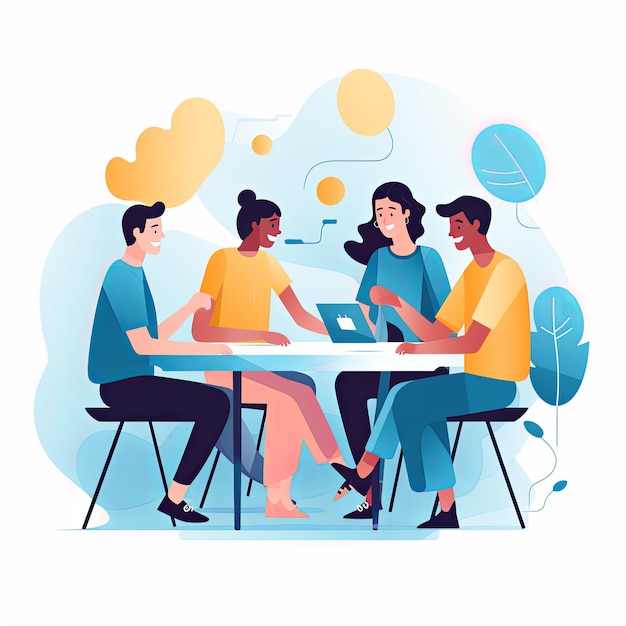 flat vector style illustration a diverse group of people talking and collaborating on white background v 52 Job ID 228c721059ea443aadba7c6f1b815da5