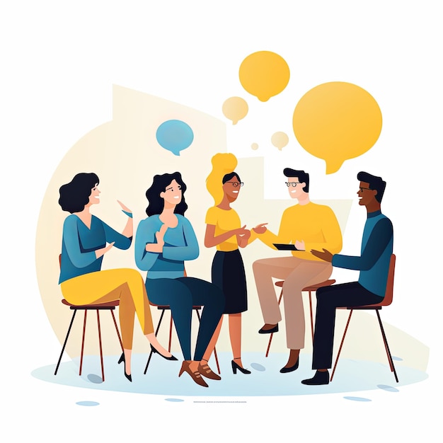 Foto flat vector style illustration a diverse group of people talking and collaborating on white background v 52 job id 2490d269fd28411e810e8a1f142ed550