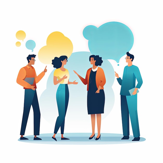 Foto flat vector style illustration a diverse group of people talking and collaborating on white background v 52 job id 45ebdfdcadb94579a176abdcfed55f82