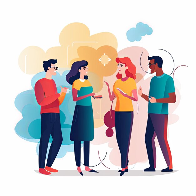 Foto flat vector style illustration a diverse group of people talking and collaborating on white background v 52 job id 47ea9bbd4eaa4fa0aaa95b3e680ffa8a