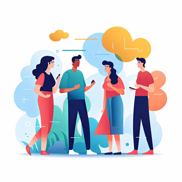 flat vector style illustration a diverse group of people talking and collaborating on white background v 52 job id 670e6629cefc4367982ac9d4ba105061