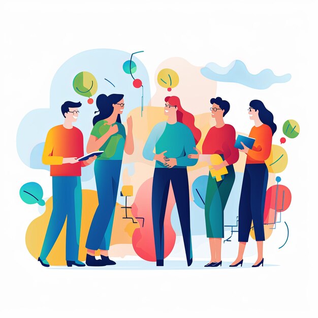 Photo flat vector style illustration a diverse group of people talking and collaborating on white background v 52 job id 715f60d0ee104773b6d652ded6d9ddf7