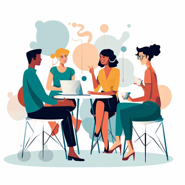 Photo flat vector style illustration a diverse group of people talking and collaborating on white background v 52 job id 74e580f6c7f14a8a81e3f01d001044fb