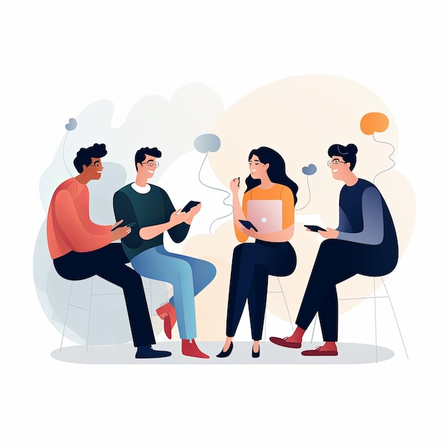 Photo flat vector style illustration a diverse group of people talking and collaborating on white background v 52 job id 773fc018d0f84f9b9932ff4a95d41d9c