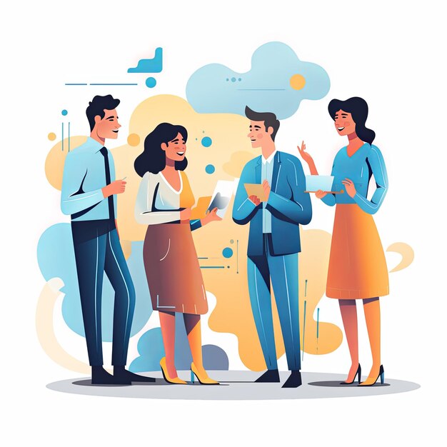 Photo flat vector style illustration a diverse group of people talking and collaborating on white background v 52 job id 819aa0e580dd4cd8bd209921c450eb91