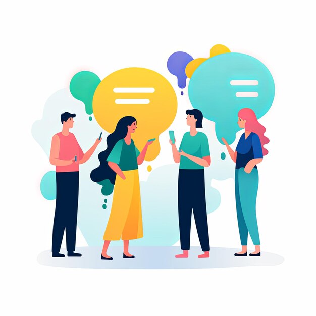 Foto flat vector style illustration a diverse group of people talking and collaborating on white background v 52 job id 90bb3bcd86e746a79e95ff213deeae2a