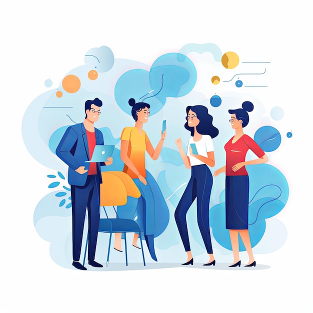 Photo flat vector style illustration a diverse group of people talking and collaborating