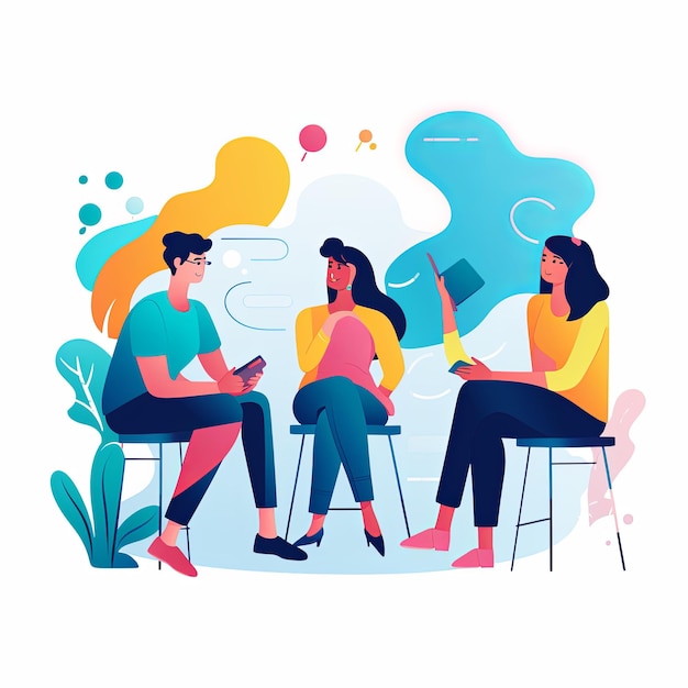 Photo flat vector style illustration a diverse group of people talking and collaborating