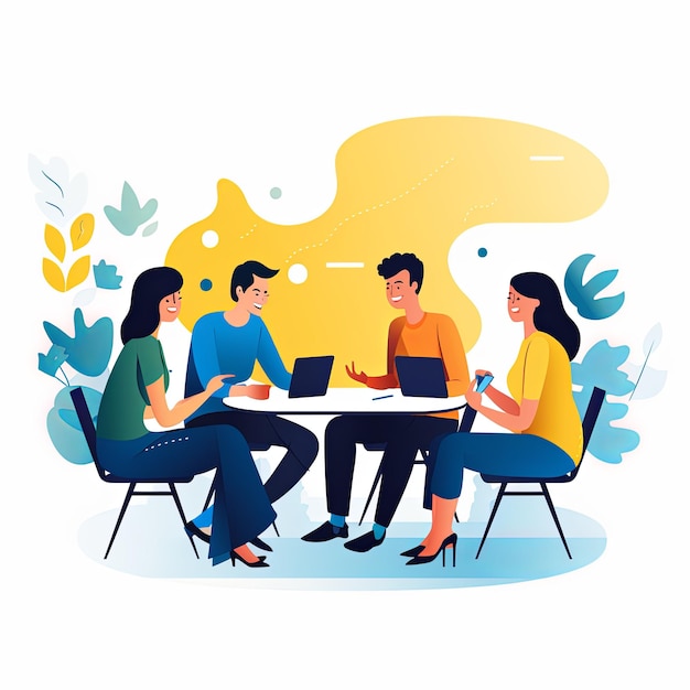 Photo flat vector style illustration a diverse group of people talking and collaborating