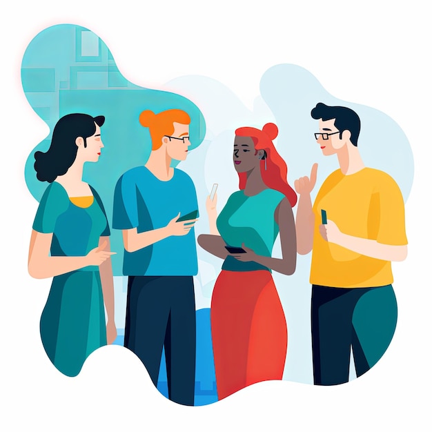 Photo flat vector style illustration a diverse group of people talking and collaborating