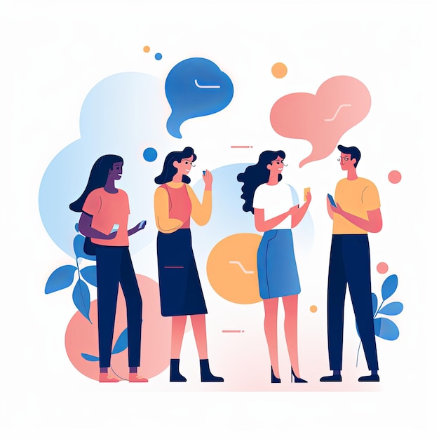 flat vector style illustration a diverse group of people talking and collaborating