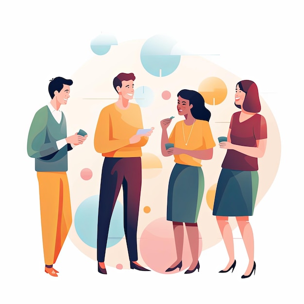 Photo flat vector style illustration a diverse group of people talking and collaborating