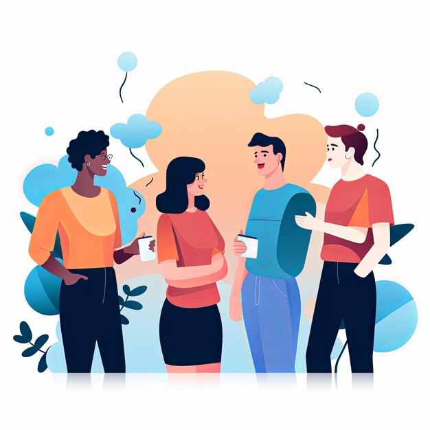 Photo flat vector style illustration a diverse group of people talking and collaborating