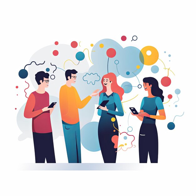 Photo flat vector style illustration a diverse group of people talking and collaborating