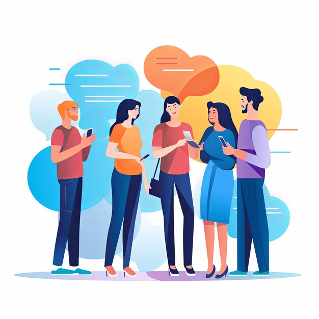 flat vector style illustration a diverse group of people talking and collaborating