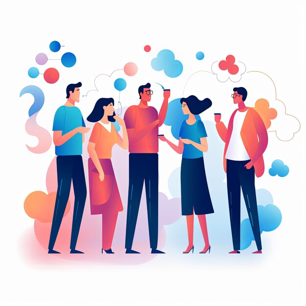 Photo flat vector style illustration a diverse group of people talking and collaborating