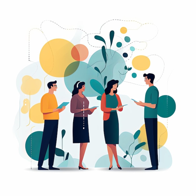 Photo flat vector style illustration a diverse group of people talking and collaborating