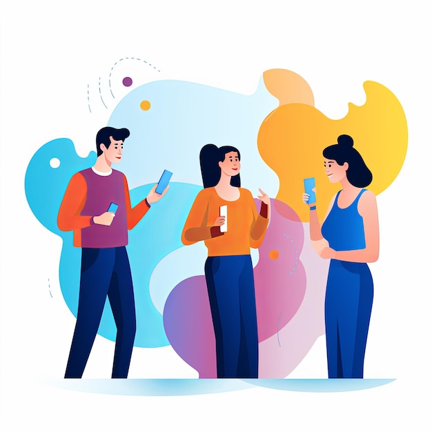 Photo flat vector style illustration a diverse group of people talking and collaborating