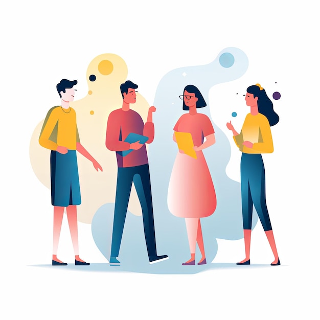 Photo flat vector style illustration a diverse group of people talking and collaborating