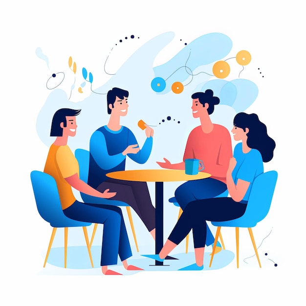 Photo flat vector style illustration a diverse group of people talking and collaborating