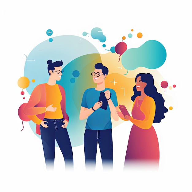 Photo flat vector style illustration a diverse group of people talking and collaborating