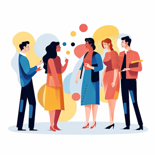 Photo flat vector style illustration a diverse group of people talking and collaborating