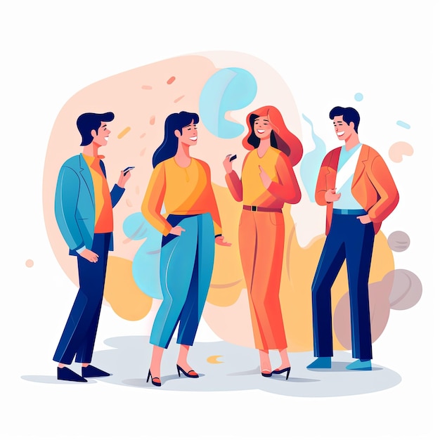 flat vector style illustration a diverse group of people talking and collaborating