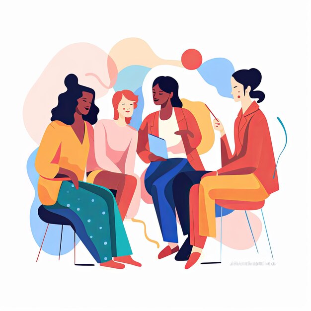 Photo flat vector style illustration a diverse group of people talking and collaborating