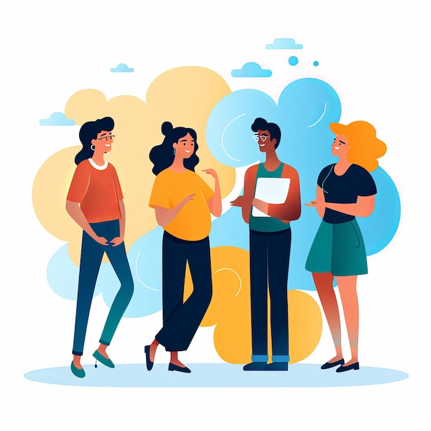 Photo flat vector style illustration a diverse group of people talking and collaborating